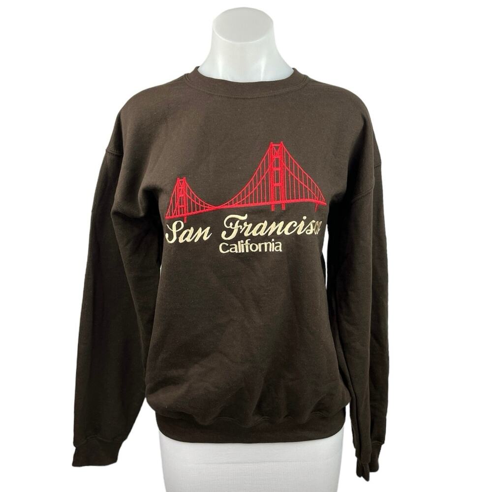 San Francisco Golden Gate Bridge Print Brown Long Sleeve Sweatshirt Sweater Top